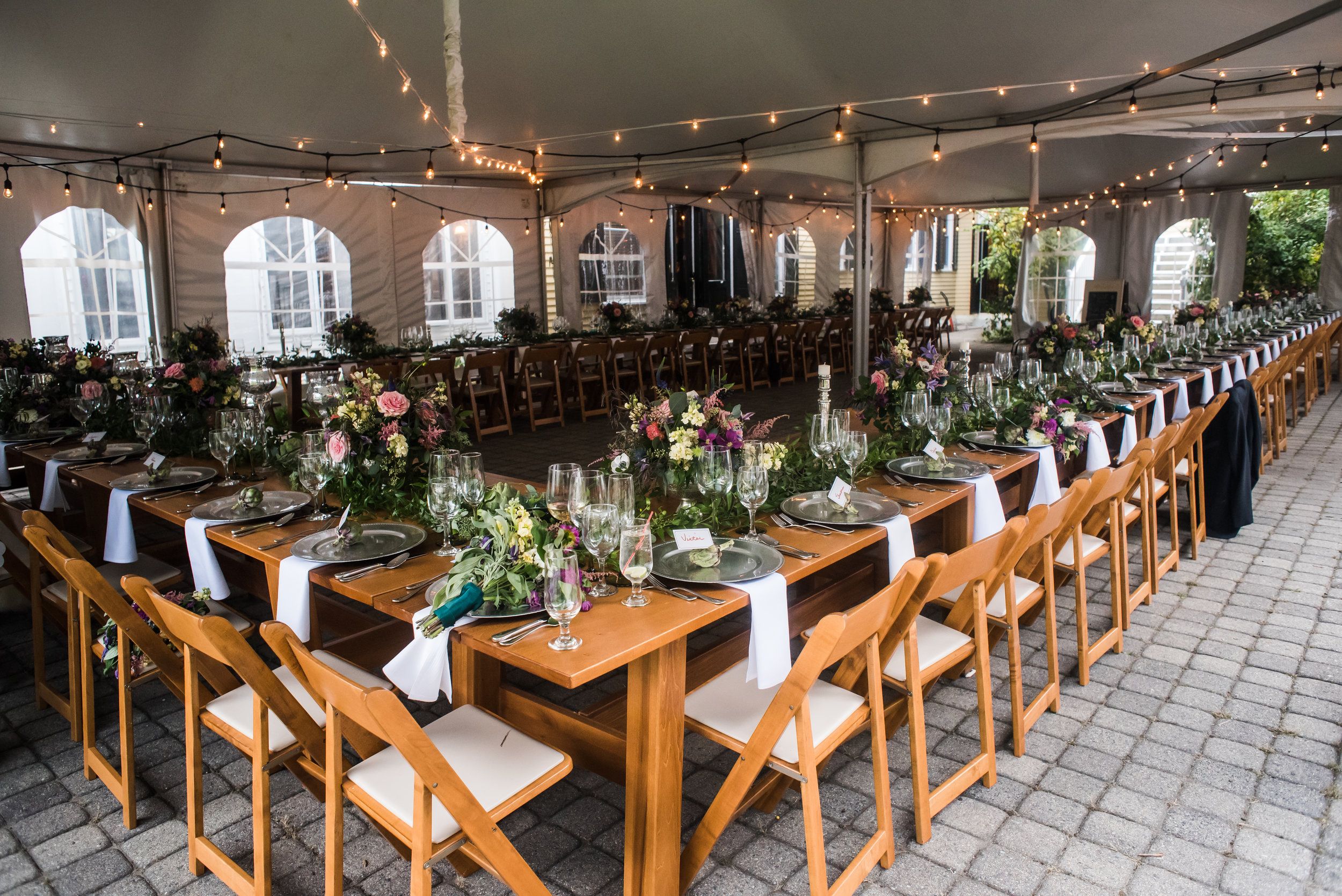  Lilac Inn wedding with farm tables. 