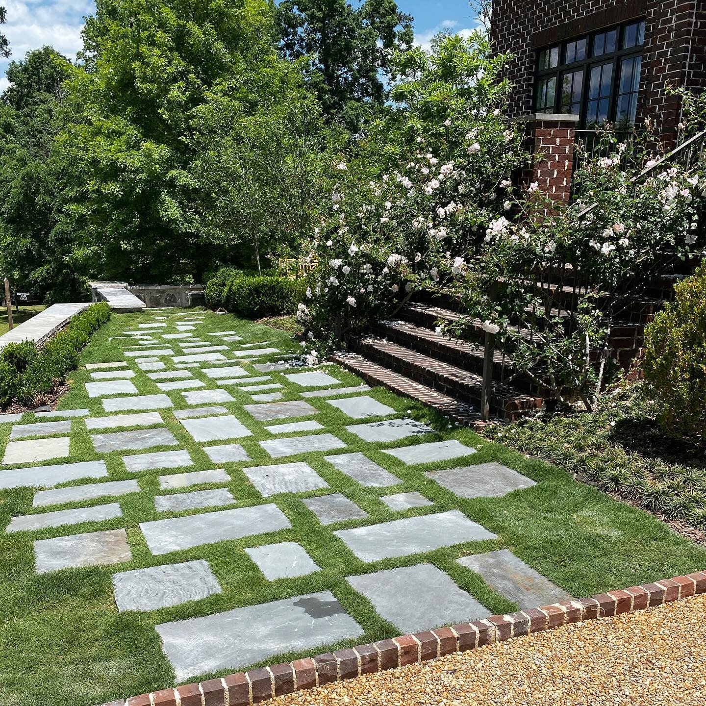 PPP = paths, petals &amp; pads

#landscapedesign
#bluestonepatio 
#rosesofinstagram 
#peagravelpad
#gardendesign 
#landscapebirmingham