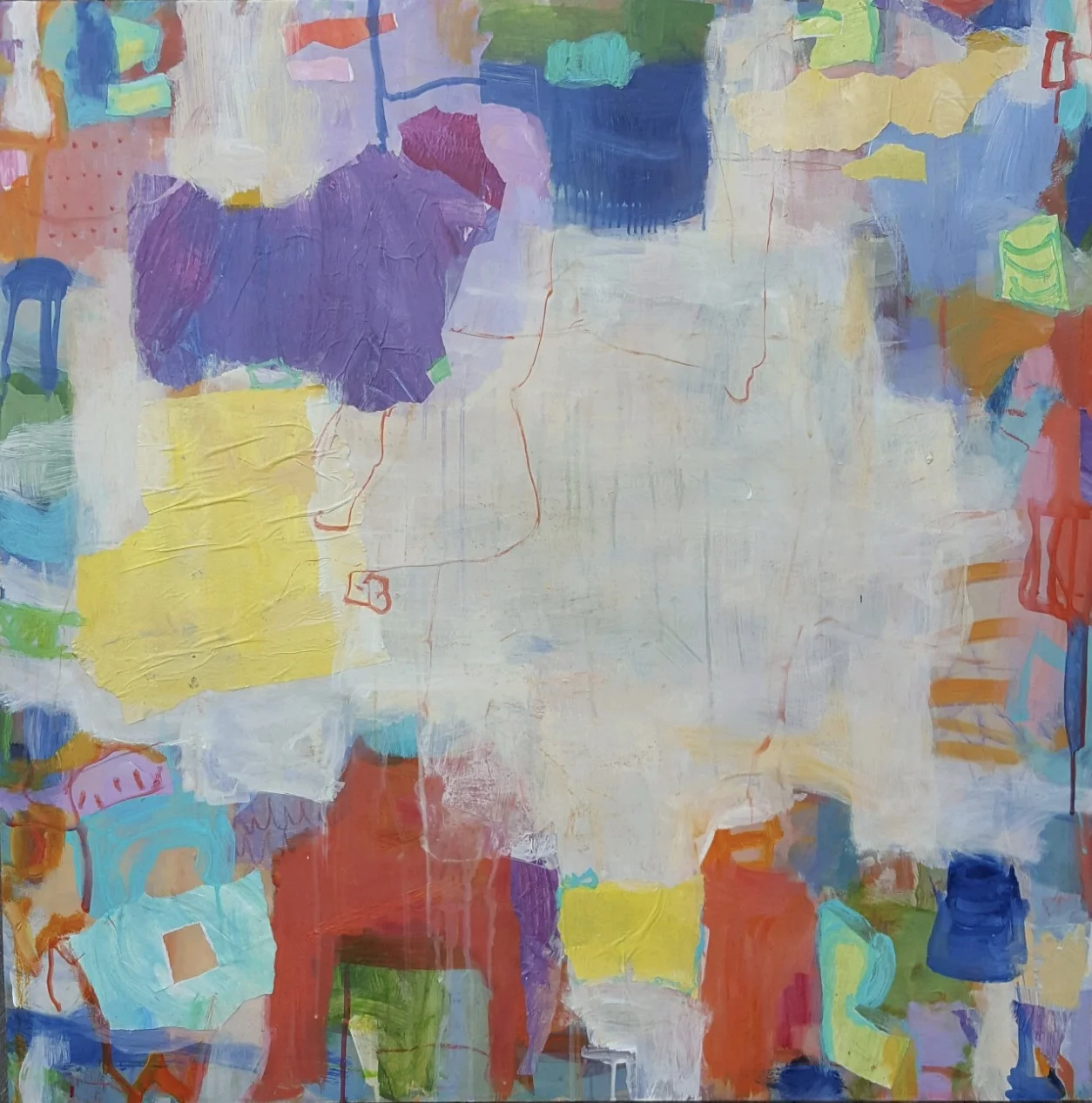 Bilboa II 35"x35", mixed media collage on panel SOLD 