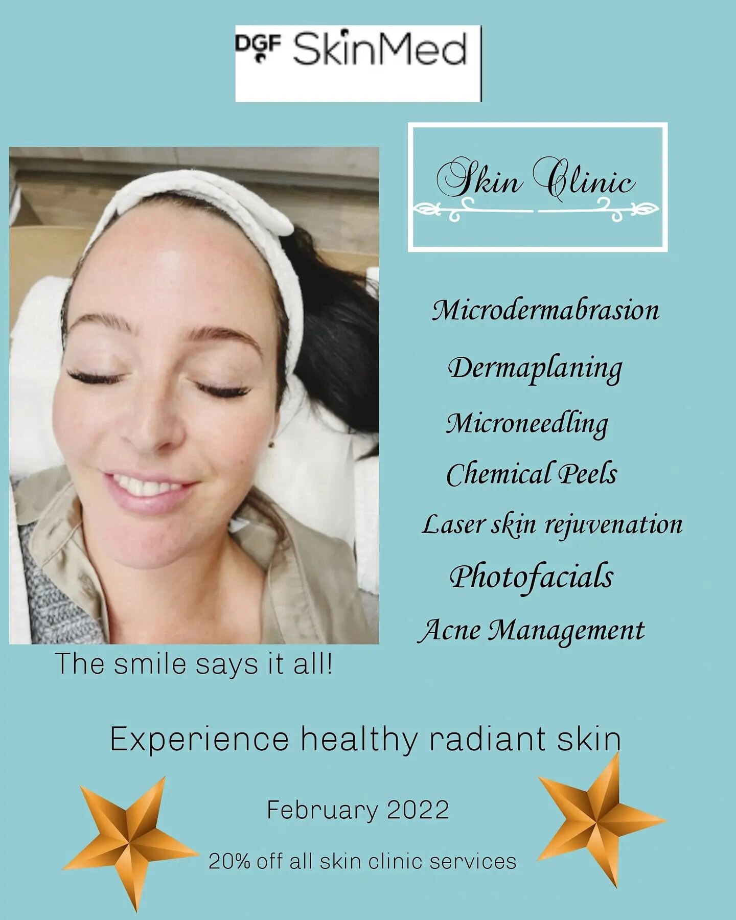 After many years of helping Patients achieve healthy skin our goal is to make them feel happy and confident when leaving the clinic. 
The smile says it all!

Our February promotion includes all of our favorite treatments that makes our Patients come 