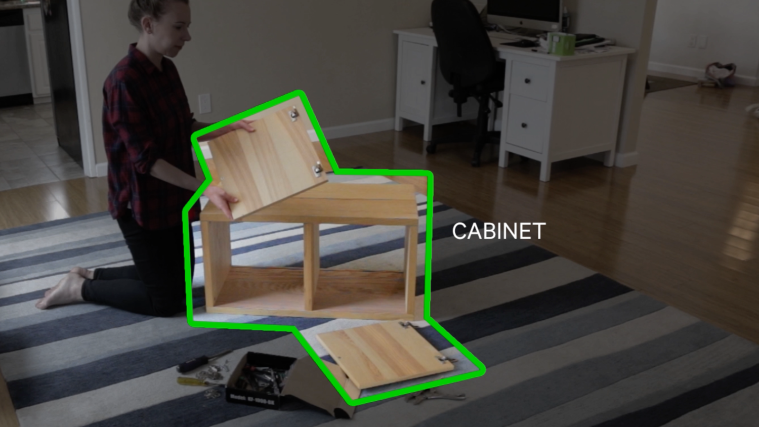 The photos above are stills from two separate video prototypes illustrating our best computer vision use cases for mobile phones and home smart cameras. 