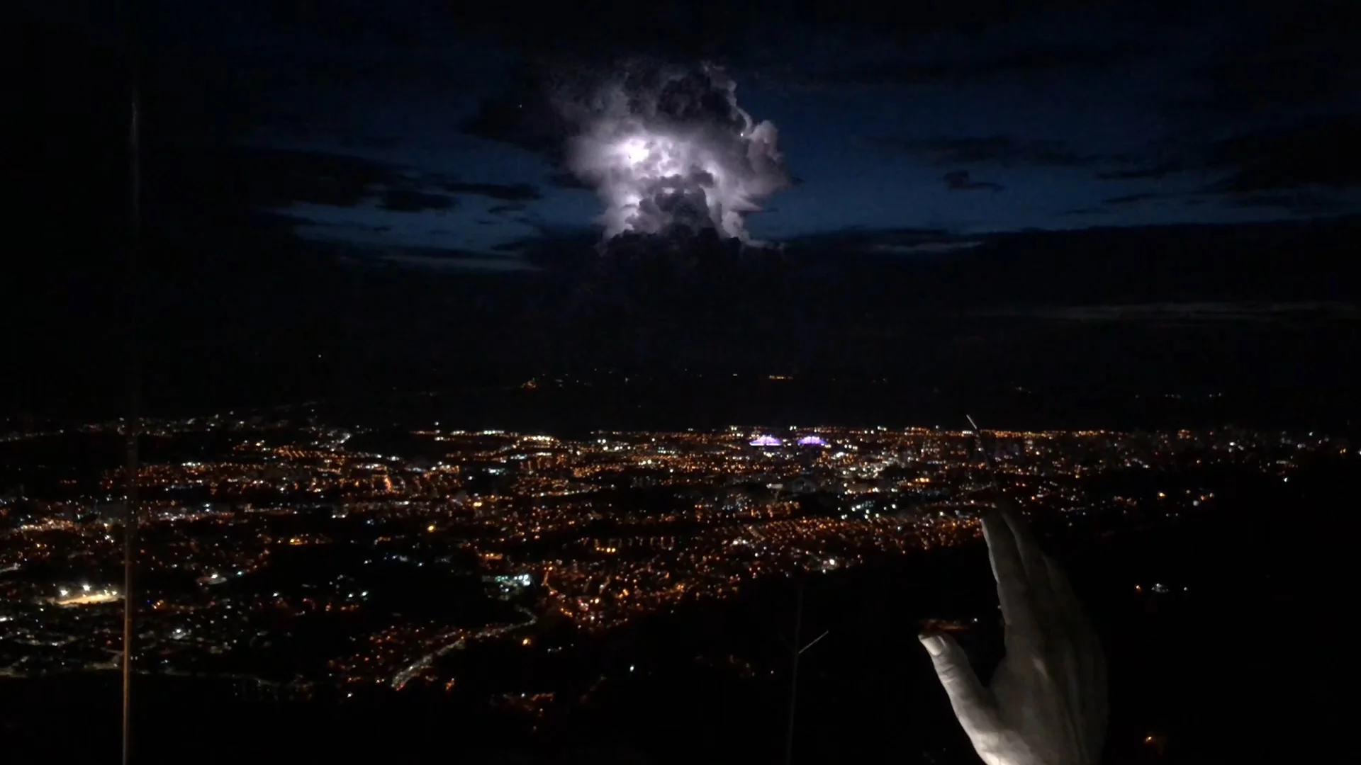 View of a lightning storm from the top of the Christ statue.