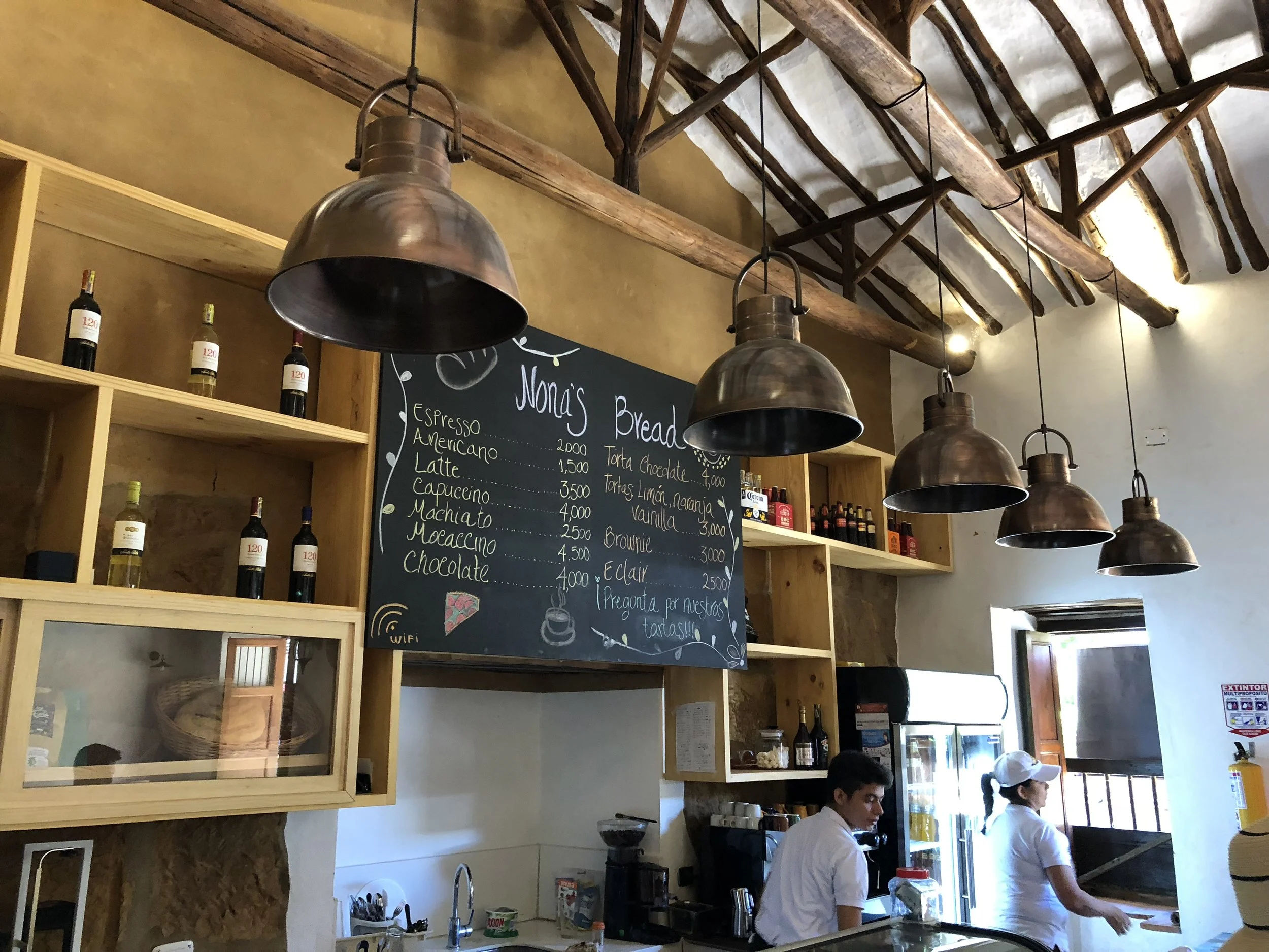 Nona's Bread, our go-to eating place and bathroom stop in Barichara.