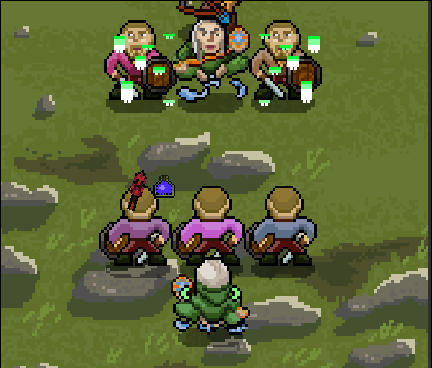 This healer is Equipped with a ring of Triple Spear. This allows her to hit 4 units in a cone. With the extra range she is able to stay out of danger while attacking.