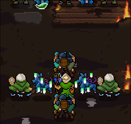 Saint Swithun Steals water from the allies around him dealing half their current health and creating a water shield. While he has this water shield he is able to cleave 3 units in font of him with a water attack. The damage of the attack is based on the quantity of health he stole.