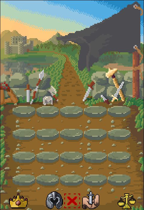 Here is the space in which you will be equipping items to your units. The units will go on those flat rocks and you will be able to equip them by directly dropping the items on them or for more detail you can click on unit to open their inventory.
