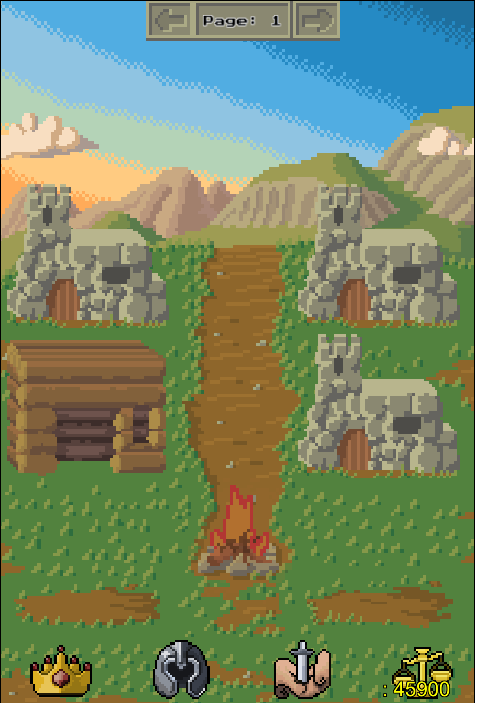 These buildings are just quick mock drawings I created very quickly to fill the space for testing purposes. You will be able to build 6 buildings per page and you can acquire more space by throwing away buffers. Buildings can train your units, combine your items, make gold for you and many other helpful services.