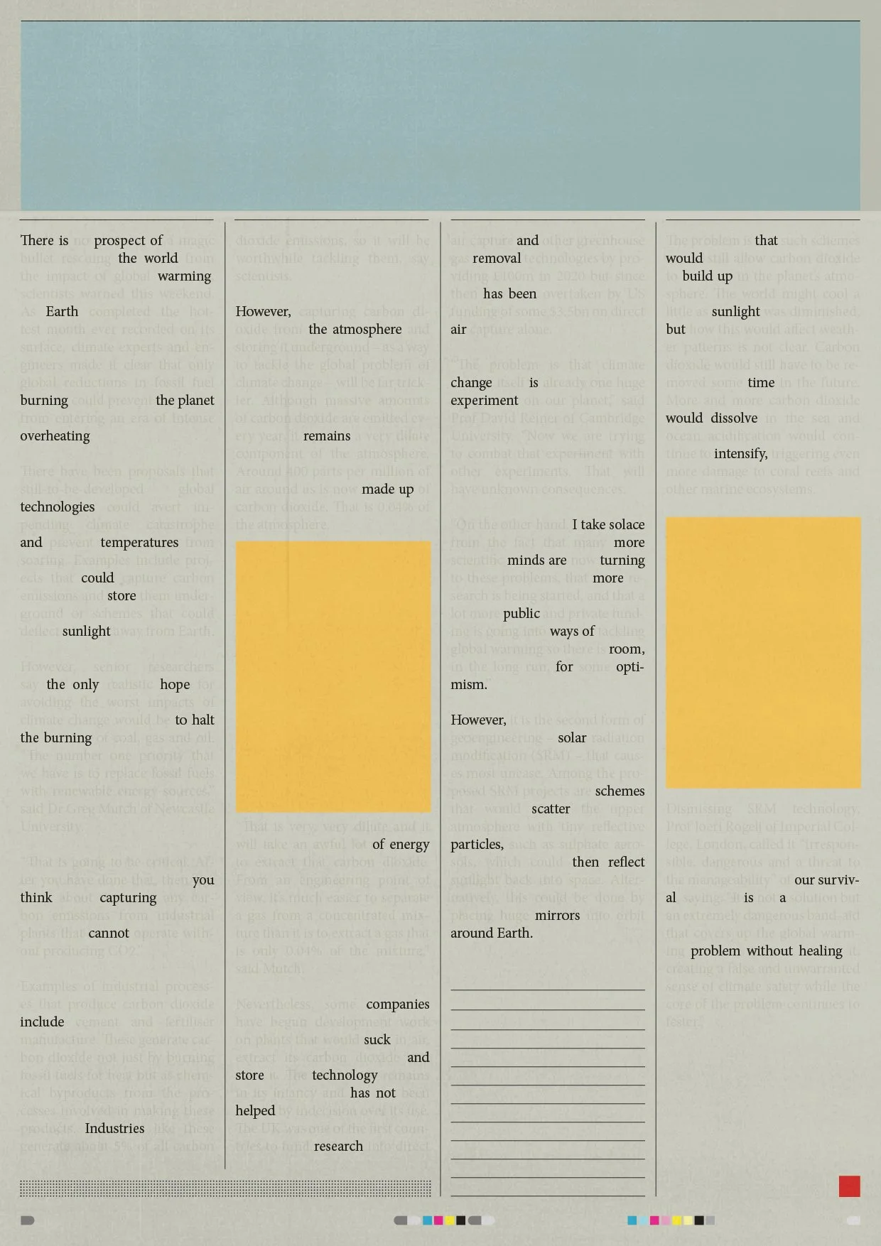 Erasure poem designed from a newspaper