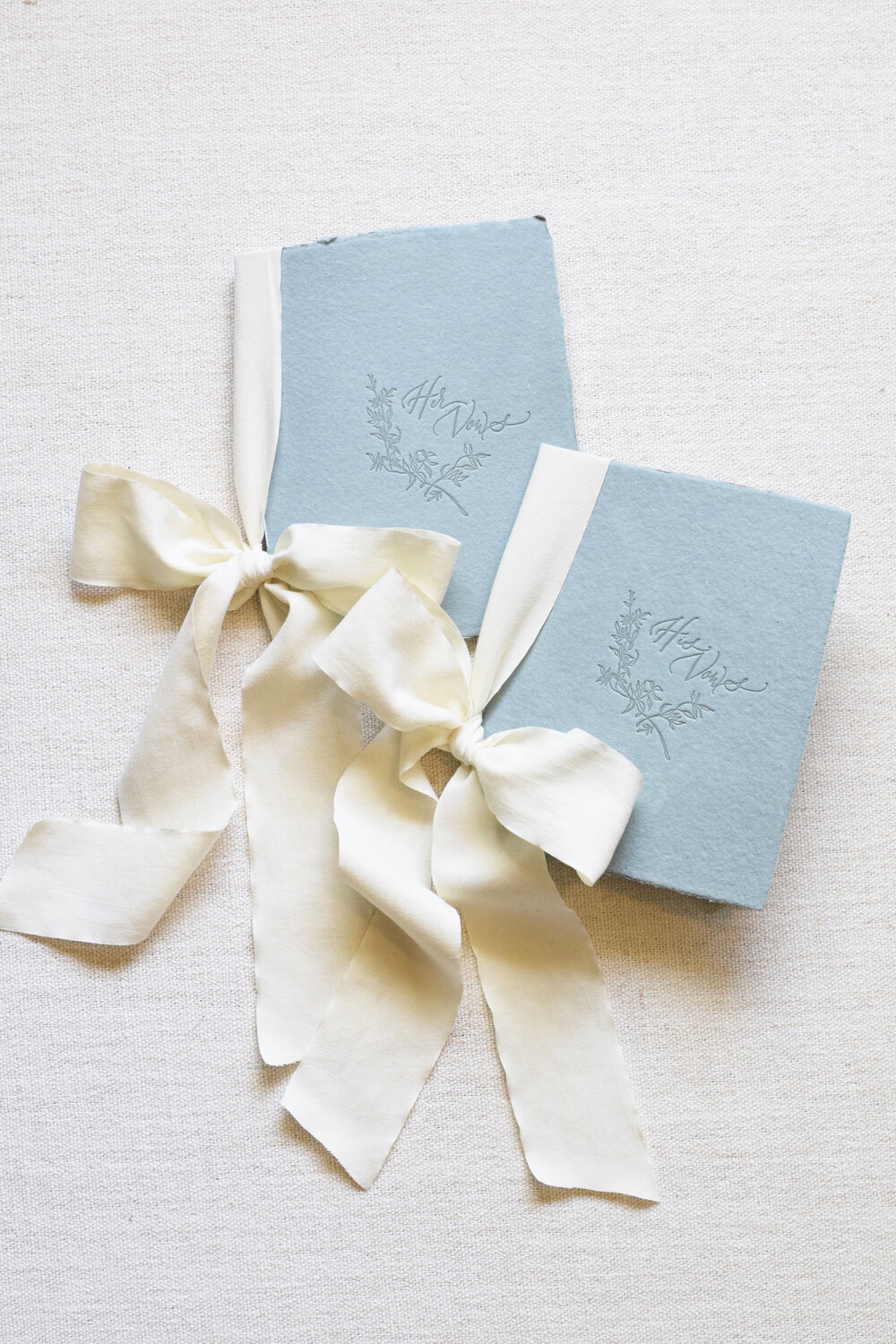 Antique Blue and Ivory Letterpress Vow Booklets — Michelle Renee