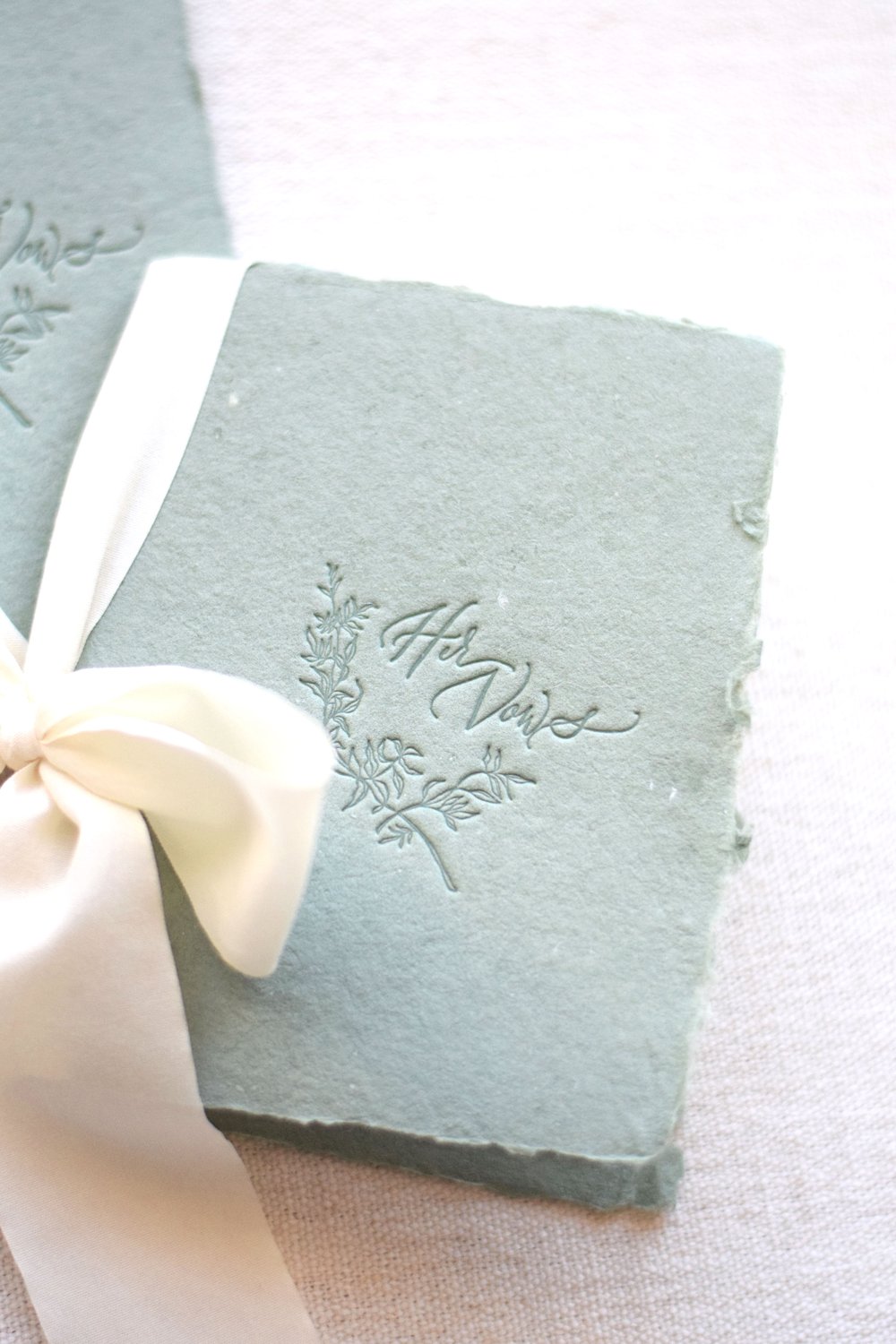 Sage Green and White Letterpress Vow Booklets — Michelle Renee