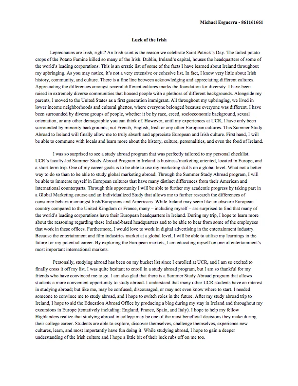 Ireland Study Abroad Scholarship Application