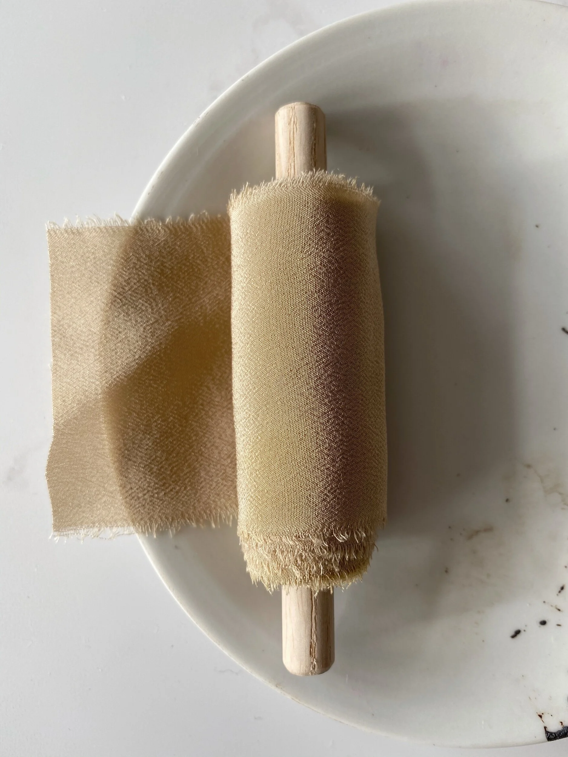 Heirloom silk naturally dyed silk ribbon using plant dyes pale copper silk ribbon 2022