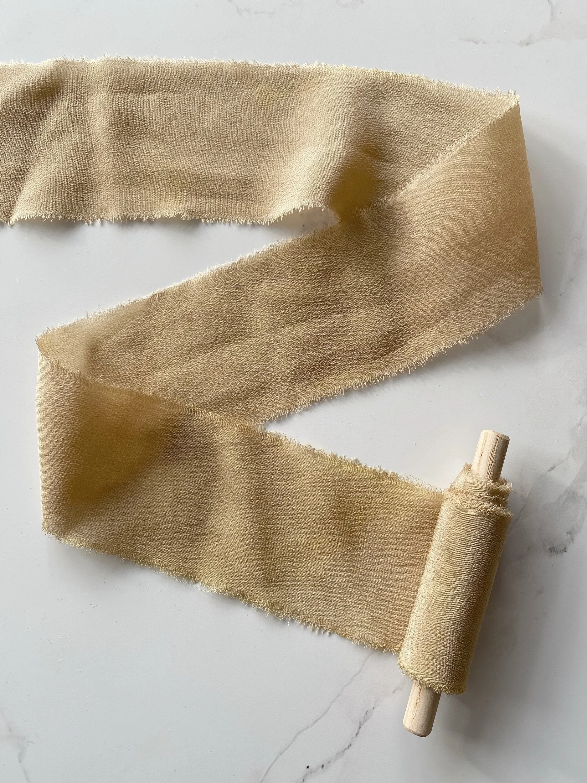 Heirloom silk naturally dyed silk ribbon using plant dyes pale copper silk ribbon 2022