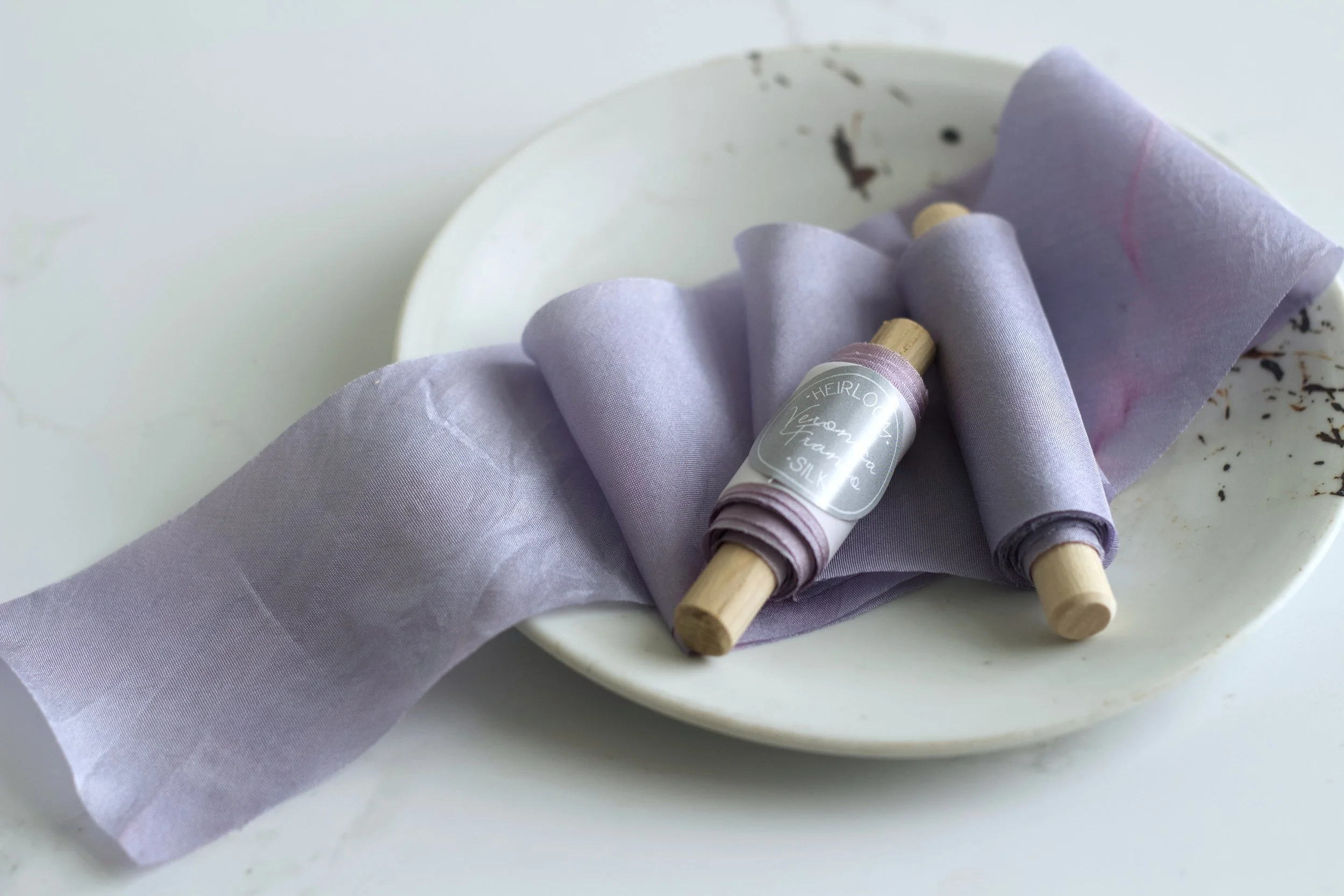 Heirloom silk naturally dyed silk ribbon using plant dyes purple silk ribbon 2022