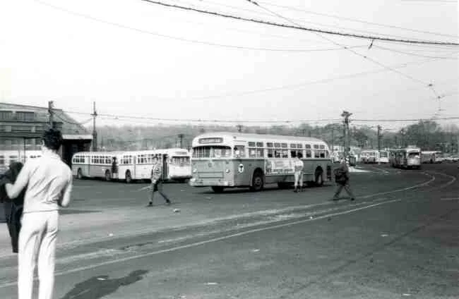The Cleary Square bus is getting ready to depart from the Arborway yard in this 1970 photo. 