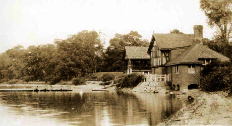  View of boat house at Jamaica Pond sometime before 1911.&nbsp; Image from photo postcard.&nbsp; 