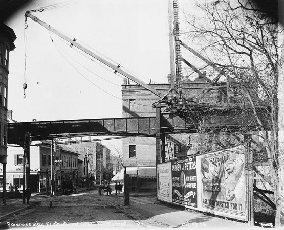 By 1906, the Elevated Railway (the old Orange line) had reached Green and Washington Streets. Photograph courtesy of David Rooney.