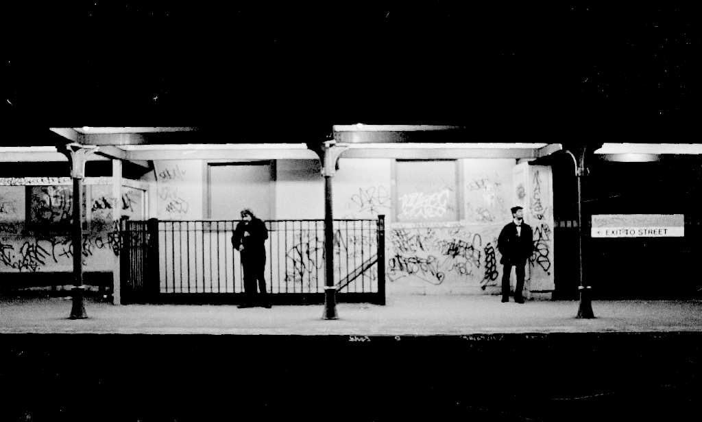   Green Street Station. &#8220;Waiting for the last train&#8221;. April, 1987. Photograph courtesy of Chris Lovett, Neighborhood Network News. circa 1987.  
