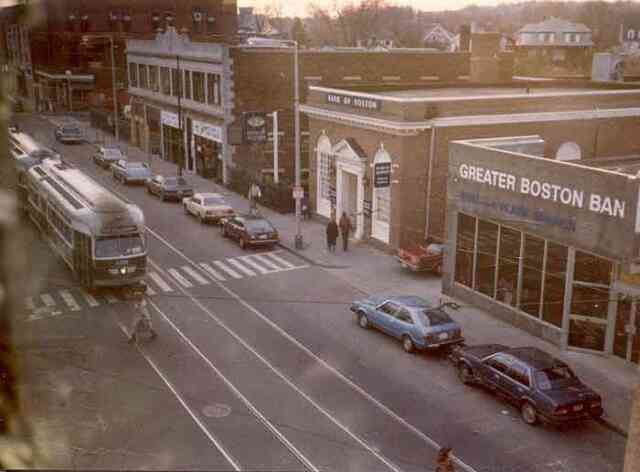 This 1980s view of Centre St. looks south from Seaverns Ave. towards Burroughs St. Courtesy of Fran Perkins.
