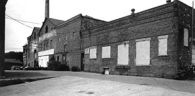 This early 1980s photograph shows the main building the Haffenreffer brewery complex just before renovations on the building began. Courtesy of the Jamaica Plain Neighborhood Development Corporation