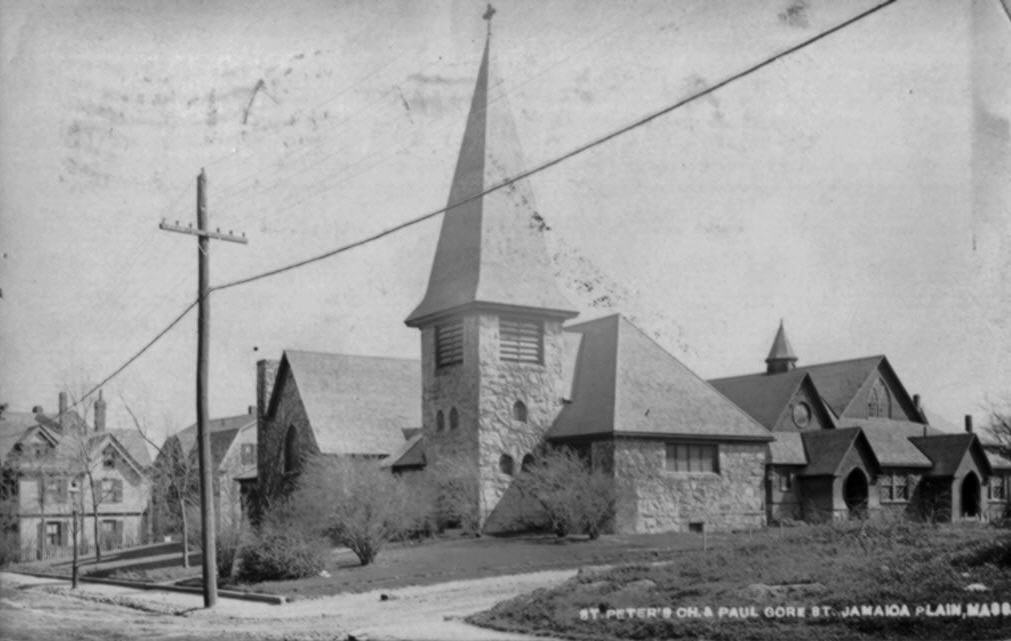St. Peter’s Church, once located on Paul Gore Street. Taken from a photographic postcard in the historical society archive. Photograph taken circa 1908.