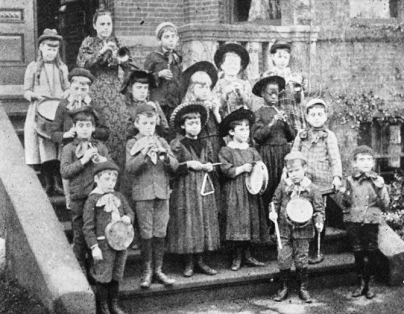 Music students at the Perkins Institution for the Blind. Located at the corner of Pekins and Day Streets in Hyde Square, the school was founded in 1887 and served children through age nine.