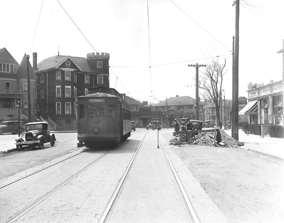 A trolley at Centre and South Huntington Streets.