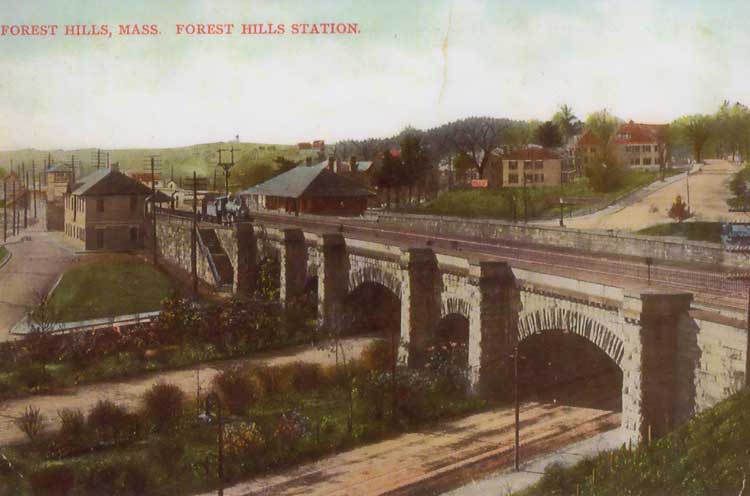 The overpass and station at Forest Hills.