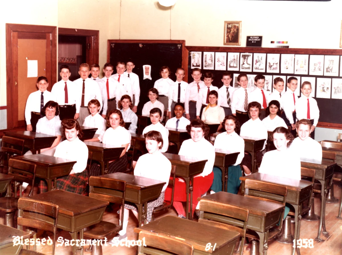 Blessed Sacrament School 1958 8th grade. Courtesy of Robert Albee.