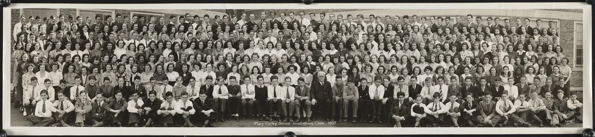 Mary Curley School graduating class 1937. See full size image by clicking here .
