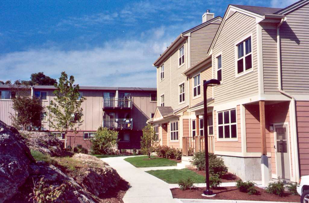 Richie Street cluster of Academy Homes II (2004) with Academy Homes I in the background.