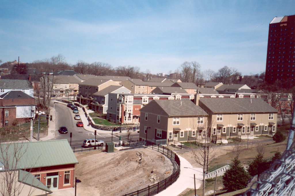 Academy Homes II, completely redesigned and reconfigured. Photograph taken Spring, 2005. View from Codman Park looking across Washington St. to Dimock St.