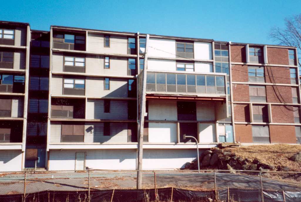 The original Academy Homes II.  Completed in 1967. Carl Koch, architect. Photographed in April, 2001 prior to demolition.