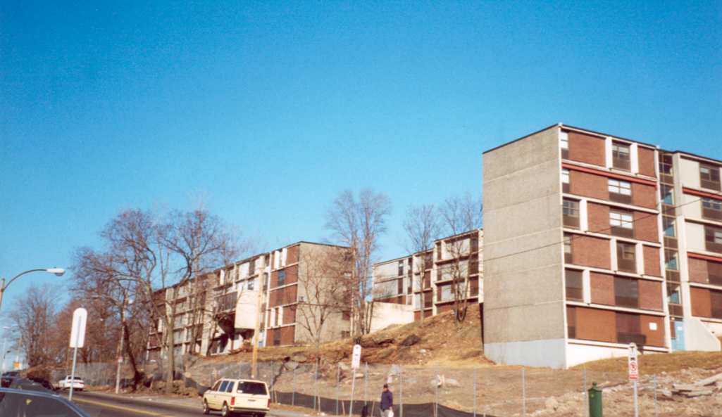 The original Academy Homes II.  Completed in 1967. Carl Koch, architect. Photographed in April, 2001 prior to demolition.