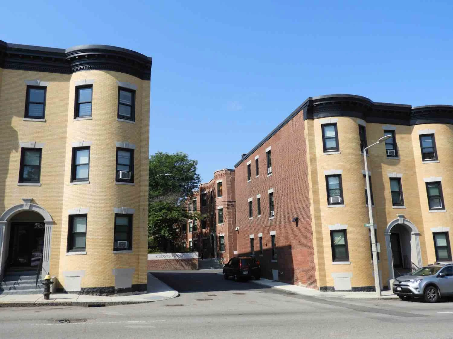 Cleaves court. Built in 1902. A group of sixteen, three- family buildings at 2031- 2041 Columbus Avenue. James Booth architect. The earliest subdivision of a single estate, the Thomas Robinson house built about 1869.