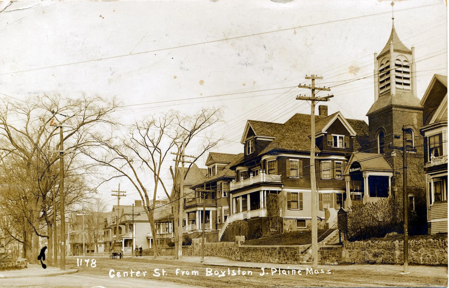 Centre St. near the intersection with Boylston St. circa 1910. Jamaica Plain Historical Society archives. Download high-resolution file .