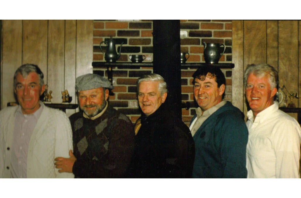 More old guys, Dedham, 1980’s. From left to right, Fran Tighe, Bob Power, Ed Doherty, Frank O’Connor, and John Tighe.