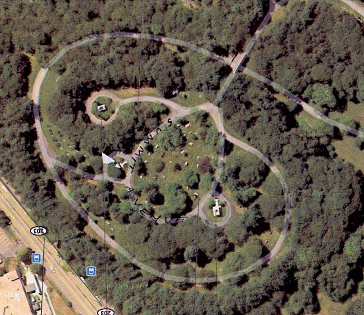 Milton Hill. Forest Hills Cemetery, 2012, Google Maps. Triangle marks the Caproni Monument.