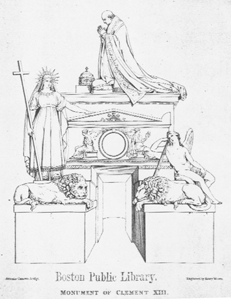 1878 engraving of Pope Clement XII Tomb. Boston Public Library Print Department.