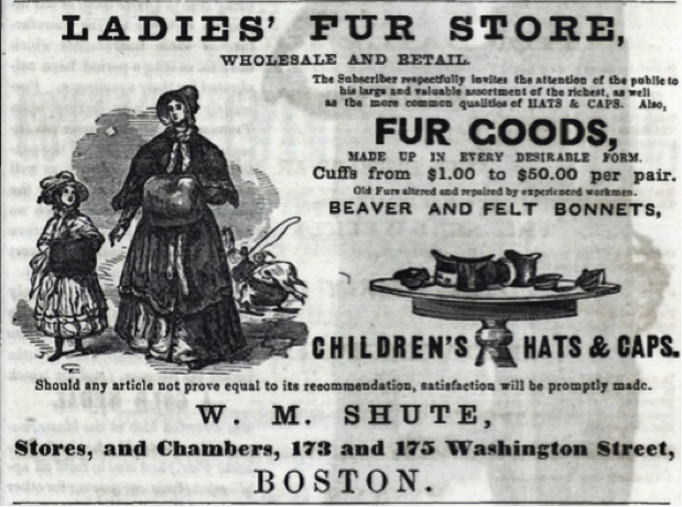 Figure 7: Advertisement for W.M. Shute, hat and fur store, 1854