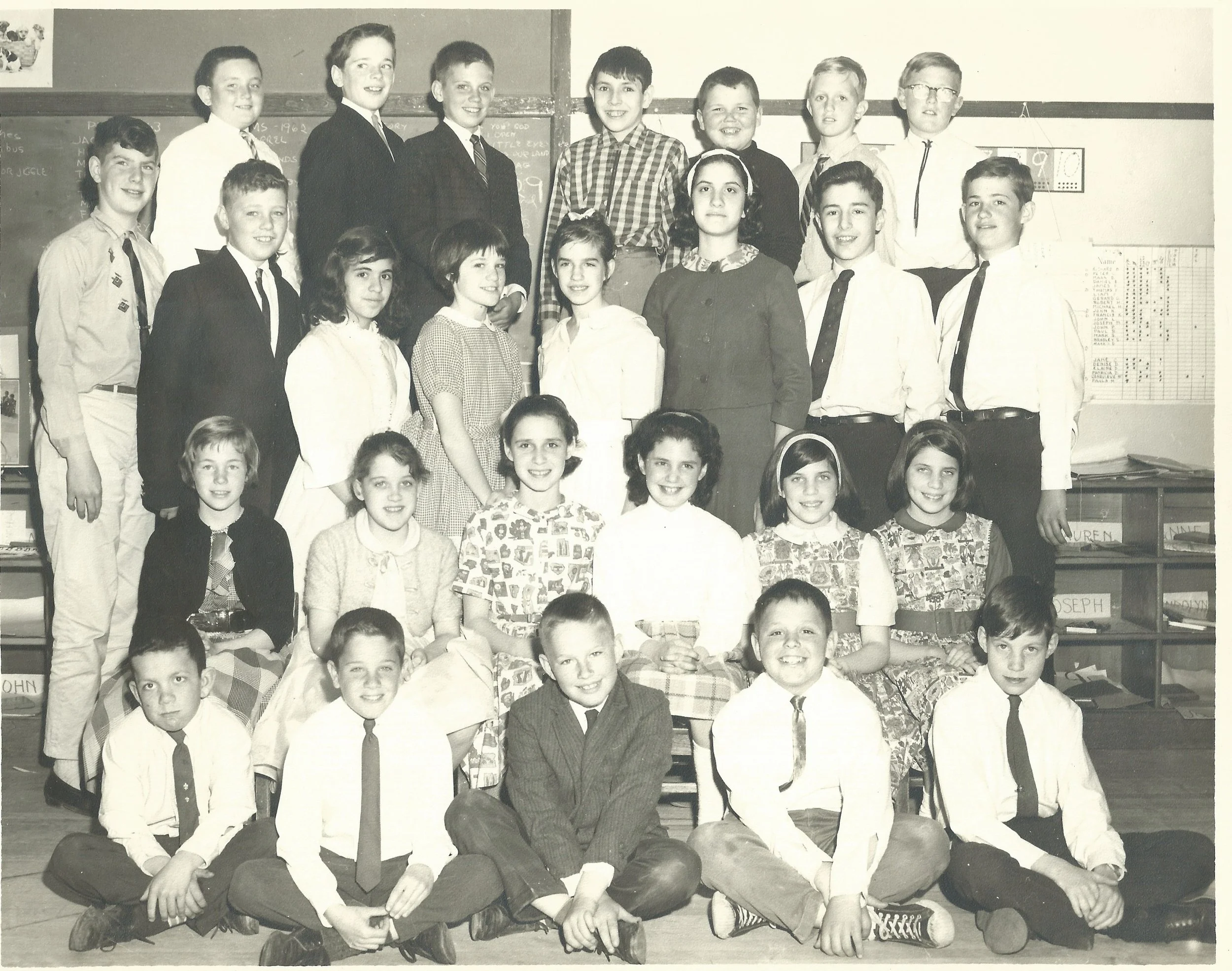 JP Manning School Sixth Grade class 1962-63. Text on back of image. Image courtesy of Henry Scannell.