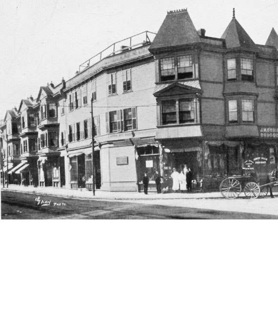  Morton Block built in 1881 at Hyde Park Ave and Washington Street. Photograph courtesy of the West Roxbury Historical Society. 