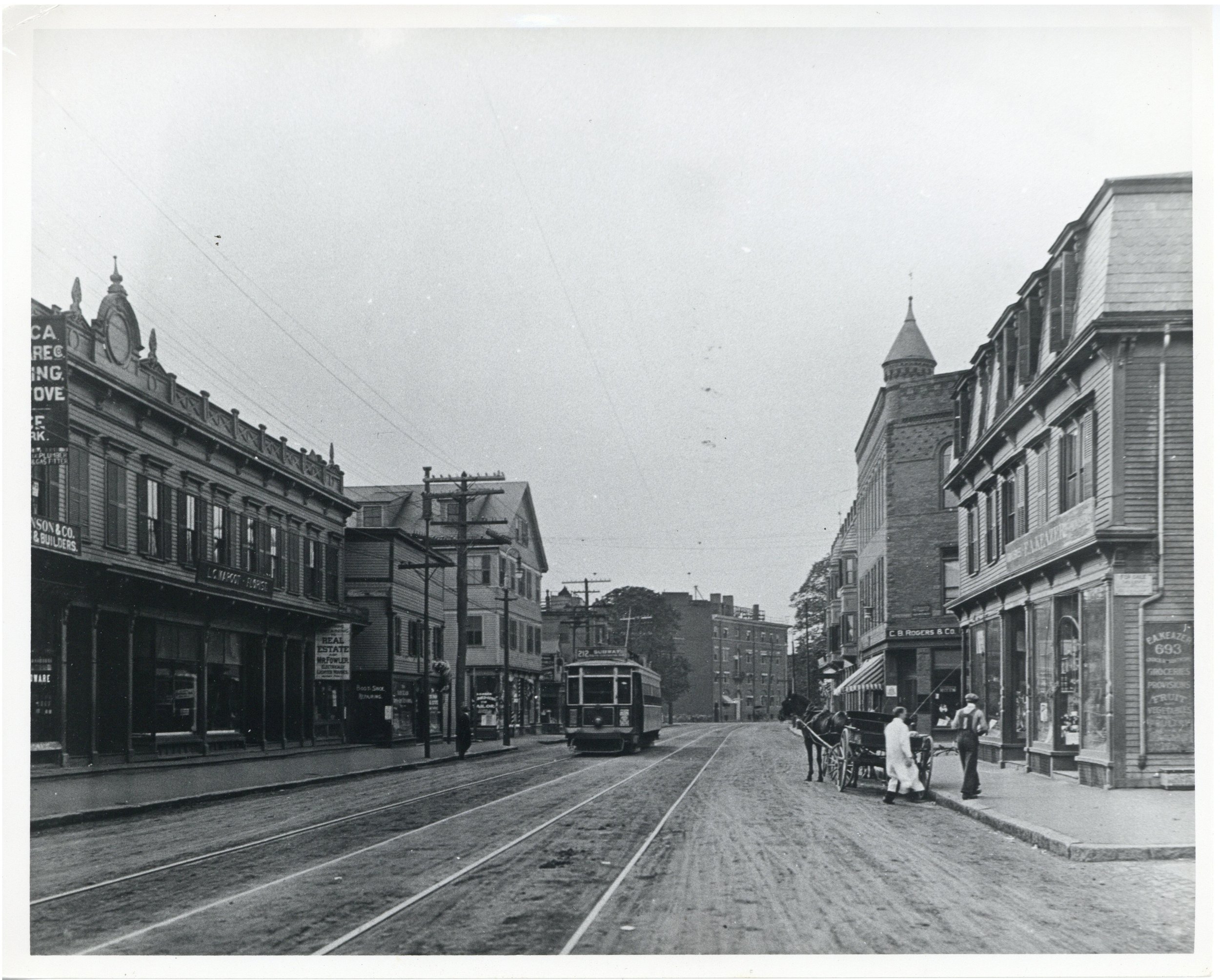  Two men unload a wagon at Centre and Burroughs Streets.  City of Boston Archives.   https://www.flickr.com/photos/cityofbostonarchives/21784112139/in/album-72157659513985355  