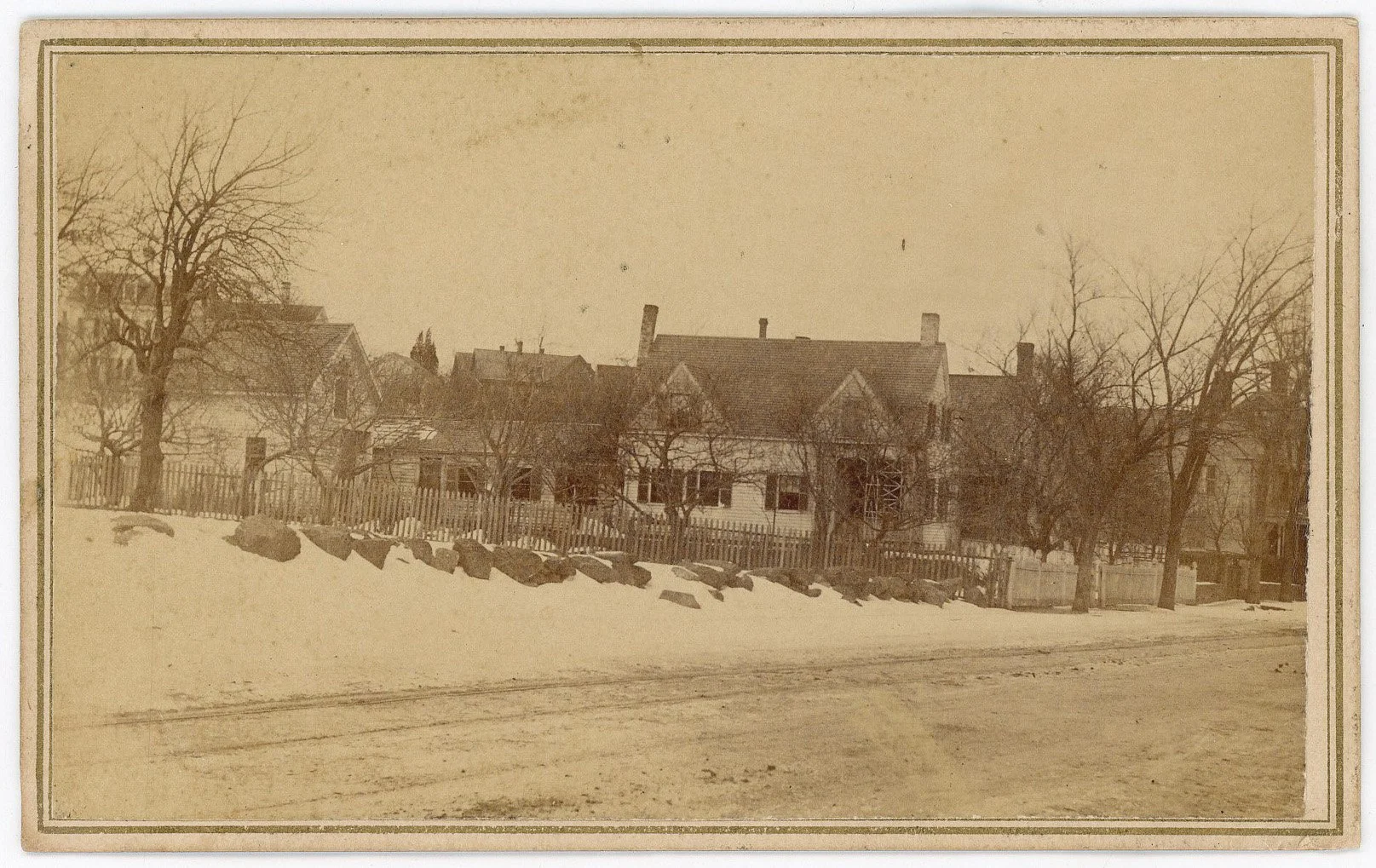  This carte de visite photograph dating to the 1860s is by A.C. Emmons, a Jamaica Plain based photographer. It has his stamp on the back. This row of houses in the snow is believed to be Centre Street. Image courtesy of Greg French. 