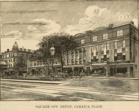  Drawing of Woolsey Square from t he Jamaica Plain section of Leading Businessmen of the Back Bay, South End, Boston Highlands, Jamaica Plain and Dorchester  - 1888 