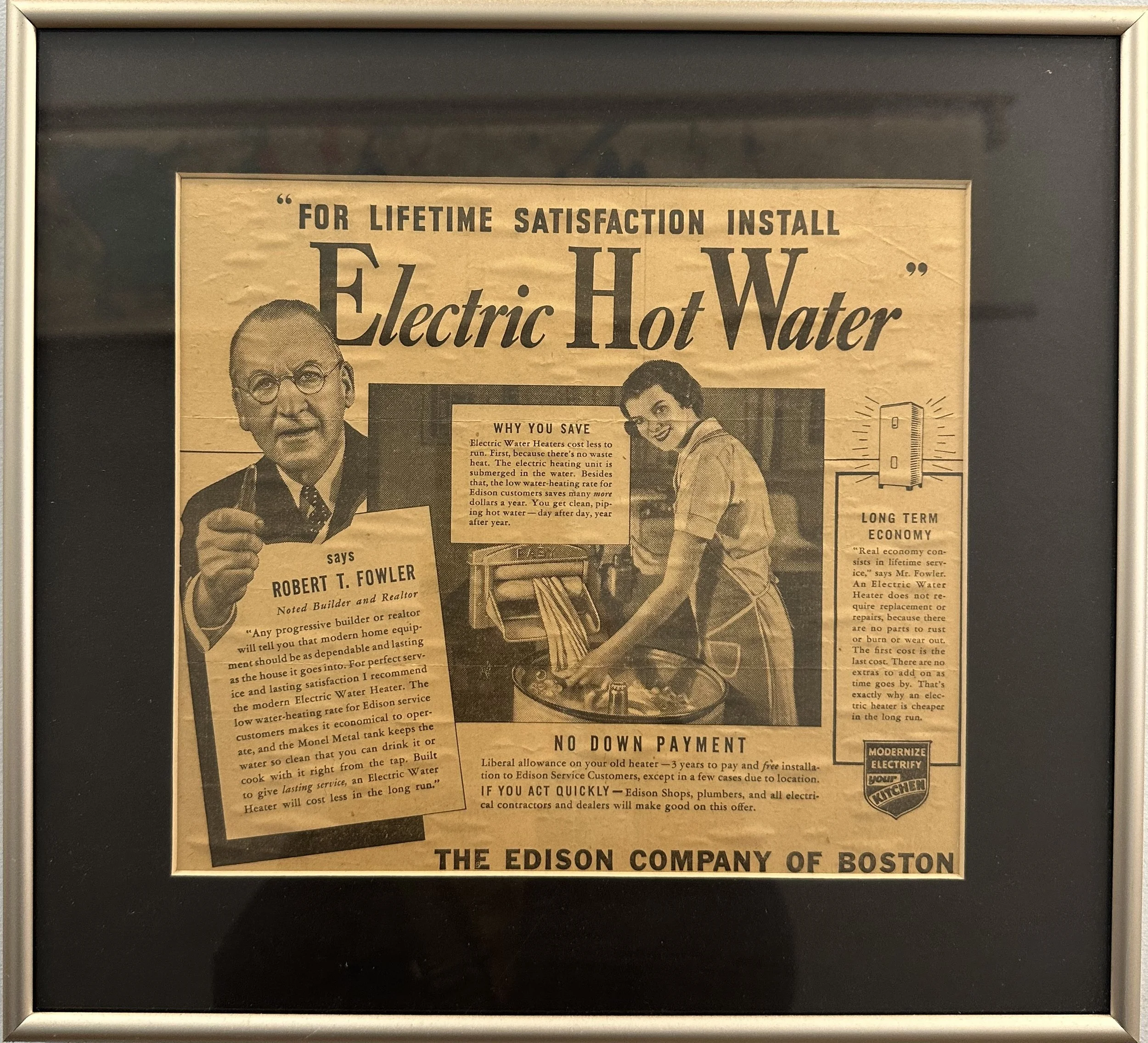Robert T. Fowler, Sr. in an ad for electric water heaters
