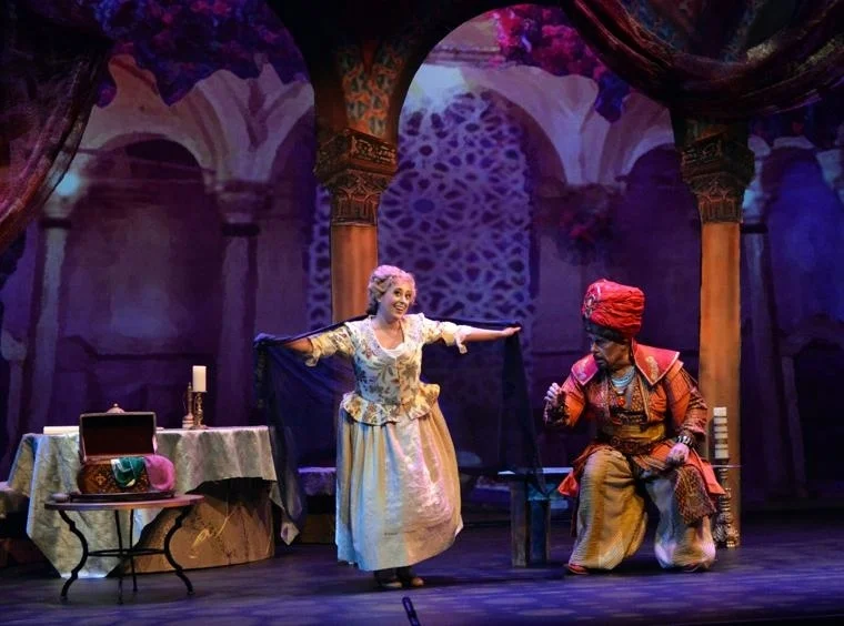 Blonde (Elena Galván) and Osmin (Kevin Langan) in Die Entführung aus dem Serail by Mozart Livermore Valley Opera 2018