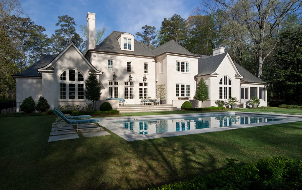 Stucco Manor Rear Lawn & Pool