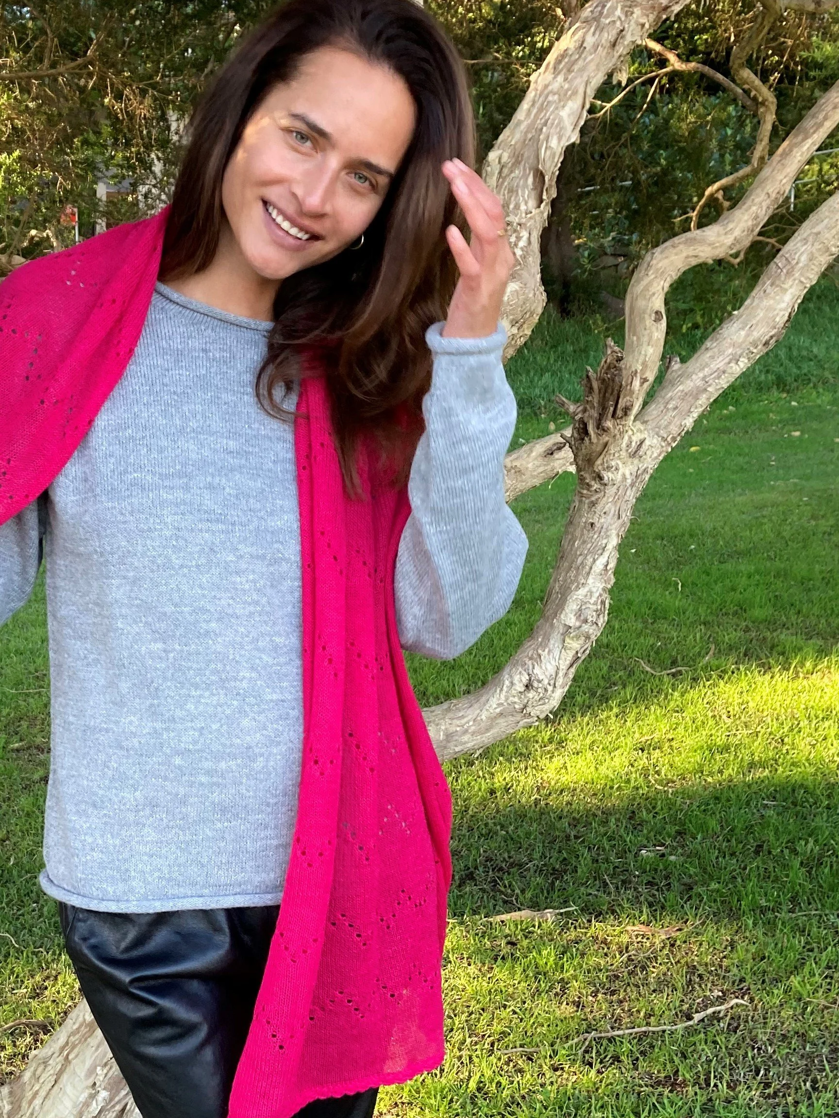 handknitted pink alpaca shawl