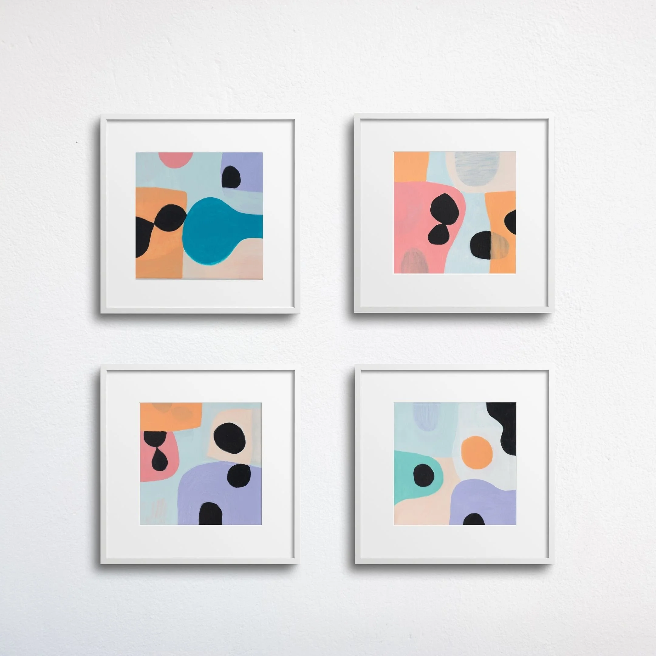 4 prints of colorful, abstract contemporary paintings